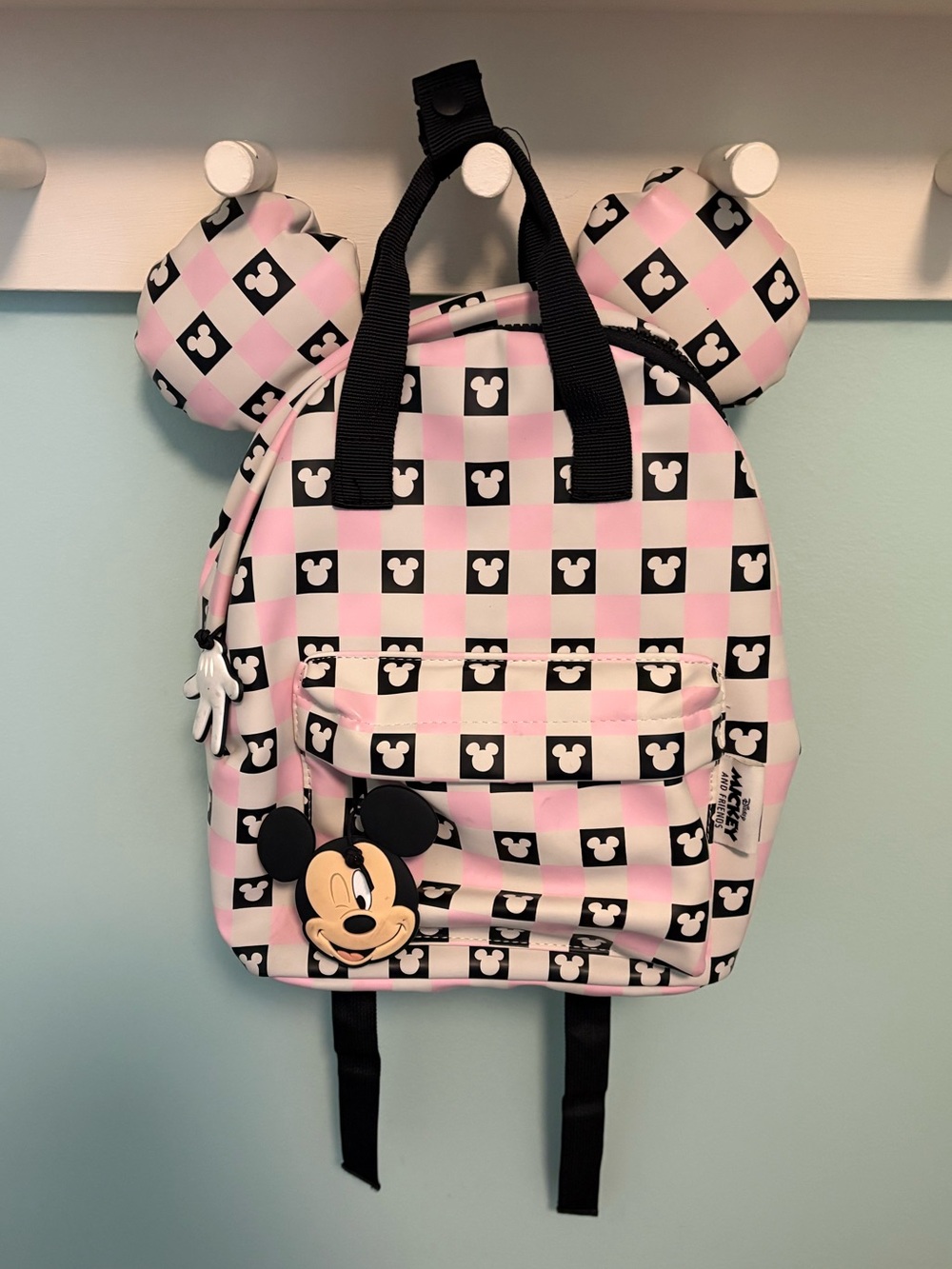 Zara Disney Kids Pink & Black Checkered Mickey Ear Backpack